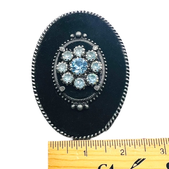 Vintage Belt Buckle Made in USA with Up-cycled 80s Rhinestone Earring & Leather - Picture 12 of 17
